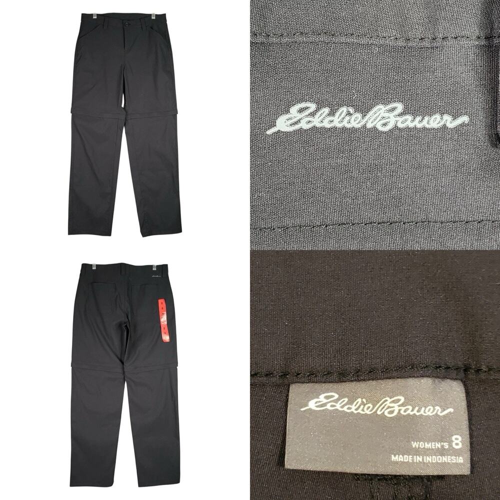 Eddie Bauer Pants Women’s Size 8 Flat Front Straight Black Convertible New